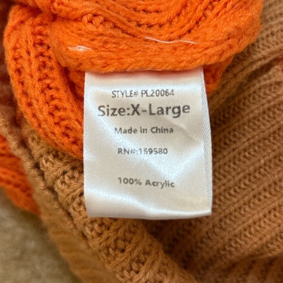 Pink Lily Colorblock Orange cream tan turtleneck sweater women’s size XL - Picture 6 of 7